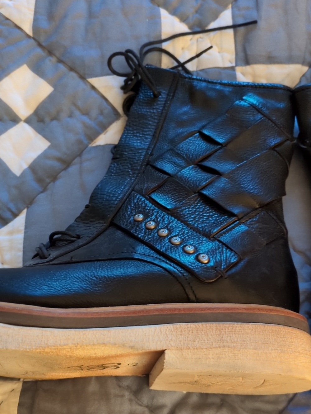 Black Leather Lace-Up Boots - AS98 - Picture 8 of 10